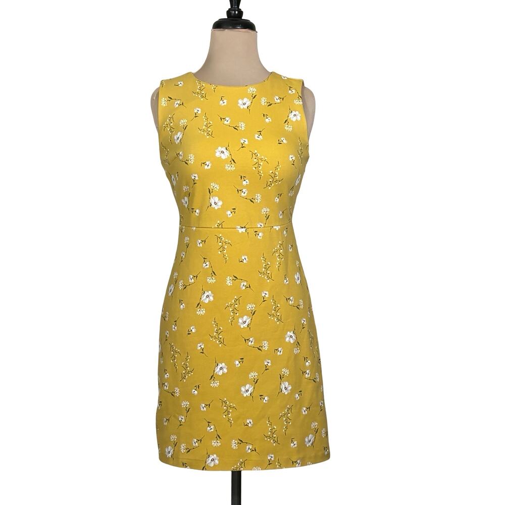 Old Navy Yellow Floral Ponte Sheath Dress Womens Extra Small Petite Sleeveless